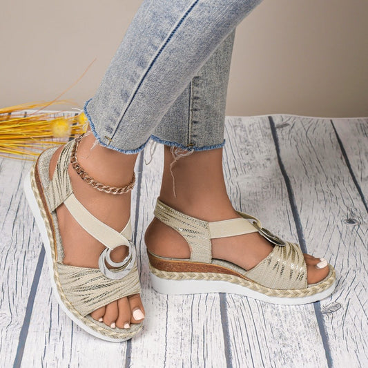 2024 New Design👡Women's Fashion Open-toe Wedge Sandals with Elastic Strap