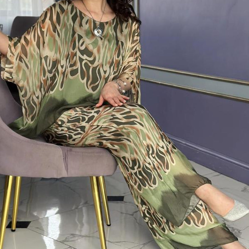 🦋50% off🩵 Printed top and wide-leg trousers set