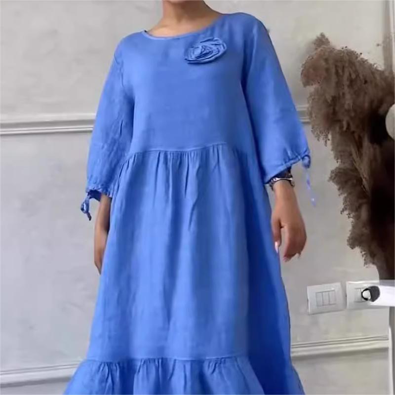 🌹Mother's Day 50% OFF💃 Elegant Solid Color Floral Drawstring Sleeve Dress