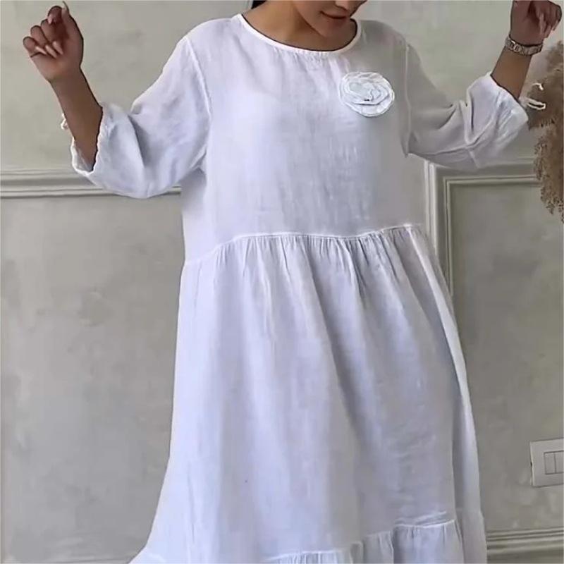 🌹Mother's Day 50% OFF💃 Elegant Solid Color Floral Drawstring Sleeve Dress