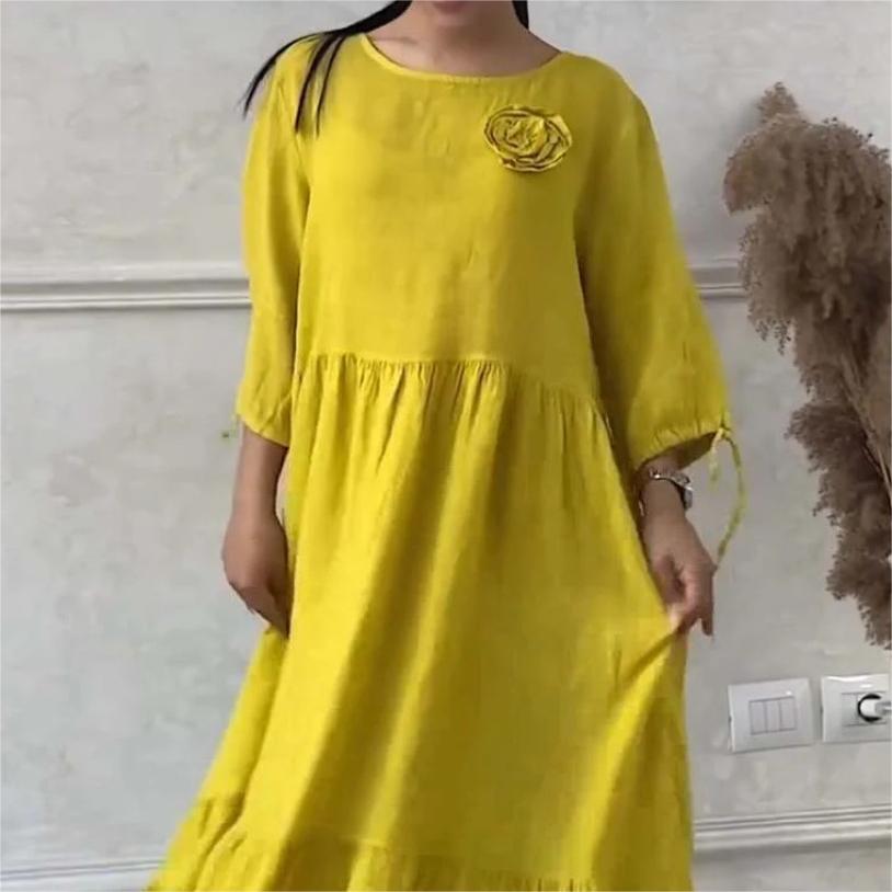 🌹Mother's Day 50% OFF💃 Elegant Solid Color Floral Drawstring Sleeve Dress
