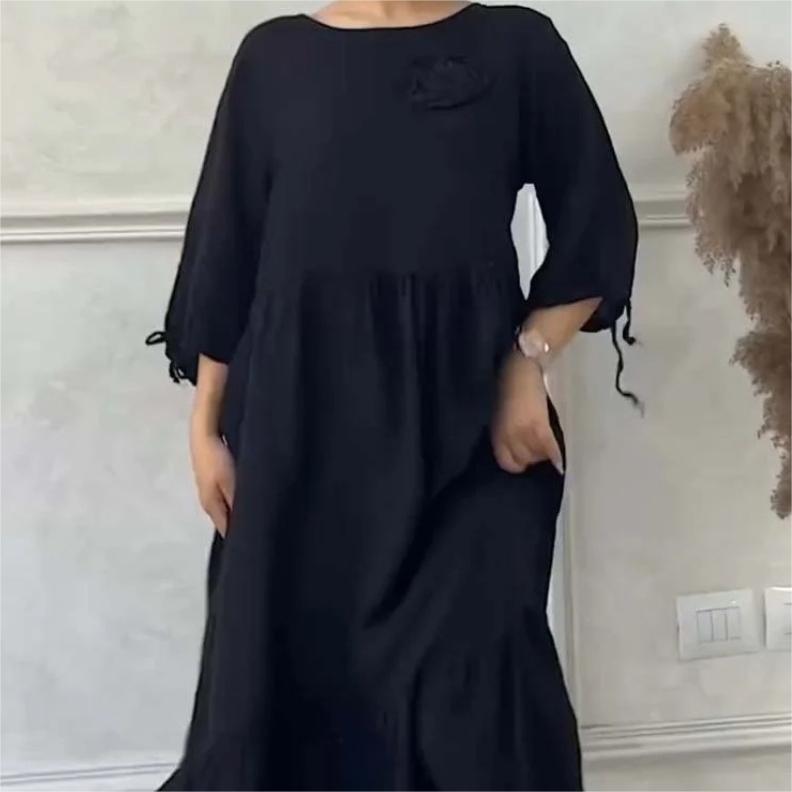🌹Mother's Day 50% OFF💃 Elegant Solid Color Floral Drawstring Sleeve Dress