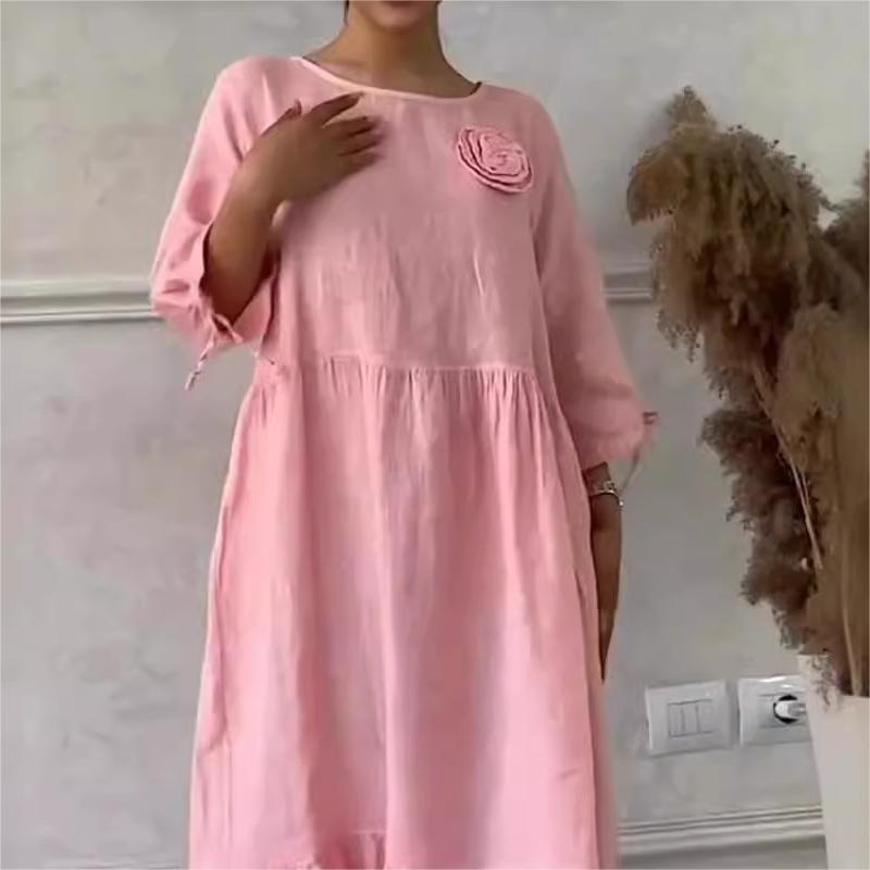 🌹Mother's Day 50% OFF💃 Elegant Solid Color Floral Drawstring Sleeve Dress