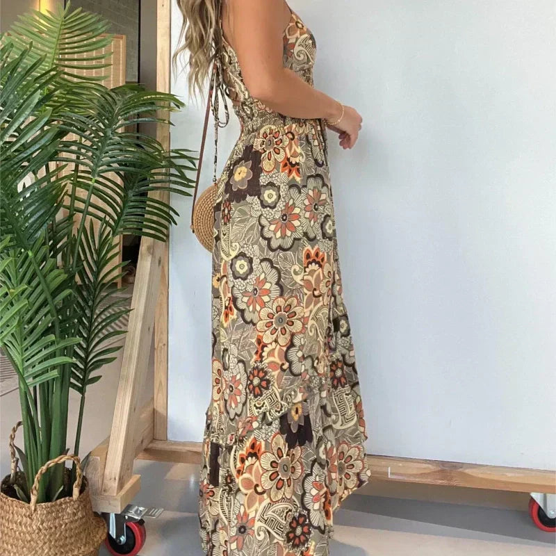 💥Limit Time 50% OFF 💕Women’s Sexy Spaghetti Strap Floral Print Long Dress