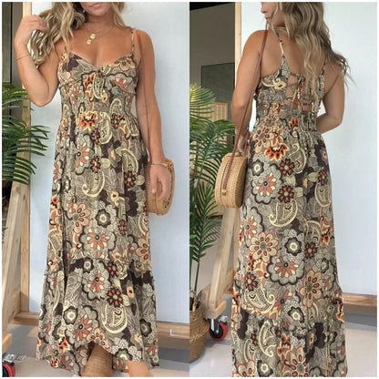 💥Limit Time 50% OFF 💕Women’s Sexy Spaghetti Strap Floral Print Long Dress