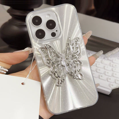 Butterfly Stand Metallic Gray Phone Case for iPhone11/12/13/14/15