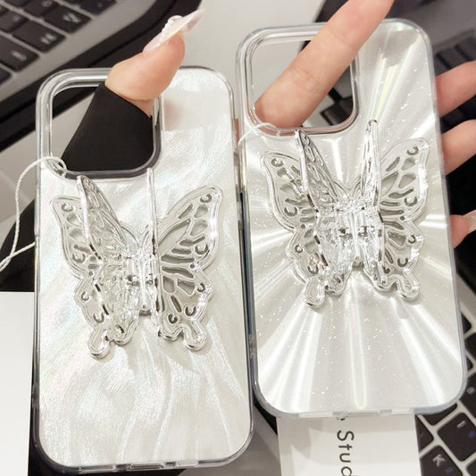 Butterfly Stand Metallic Gray Phone Case for iPhone11/12/13/14/15