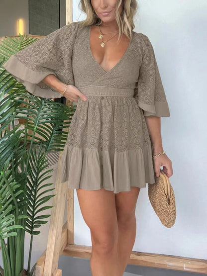 Open Back Lace Crochet Romper Dress