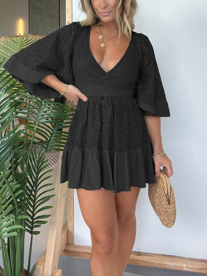 Open Back Lace Crochet Romper Dress