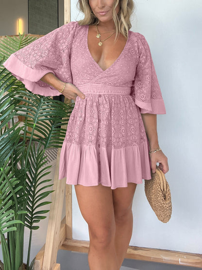 Open Back Lace Crochet Romper Dress