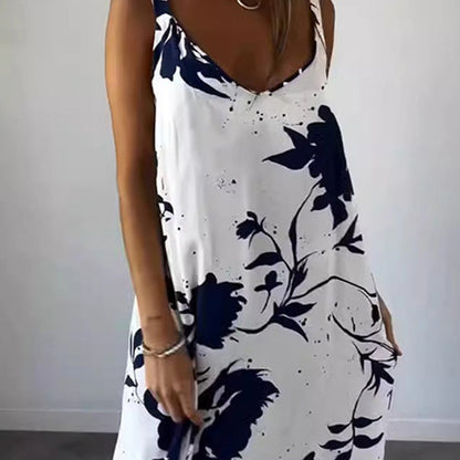 Women's Floral Spaghetti Strap Sleeveless Backless Flowing Dress