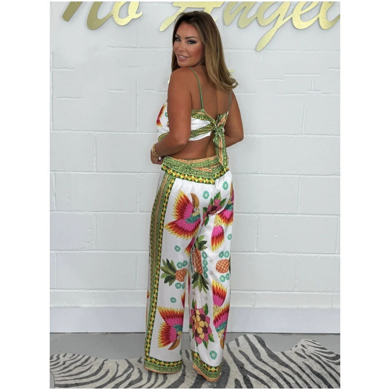 💝New Arrival- 49% OFF🔥Spaghetti Strap Printed Top & Loose Women's Pants 2-Piece Set