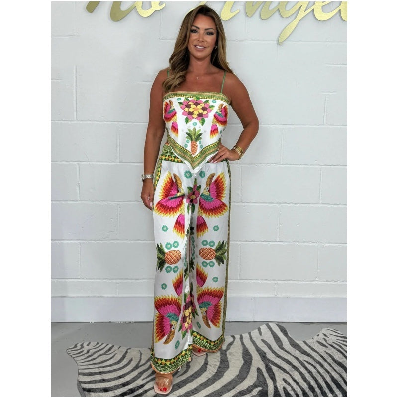 💝New Arrival- 49% OFF🔥Spaghetti Strap Printed Top & Loose Women's Pants 2-Piece Set