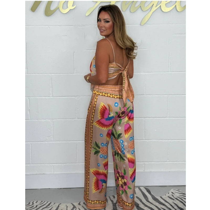 💝New Arrival- 49% OFF🔥Spaghetti Strap Printed Top & Loose Women's Pants 2-Piece Set