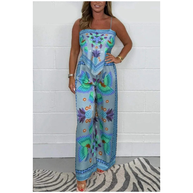 💝New Arrival- 49% OFF🔥Spaghetti Strap Printed Top & Loose Women's Pants 2-Piece Set
