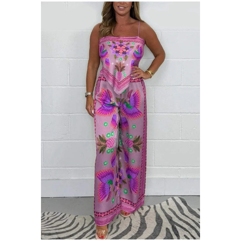 💝New Arrival- 49% OFF🔥Spaghetti Strap Printed Top & Loose Women's Pants 2-Piece Set
