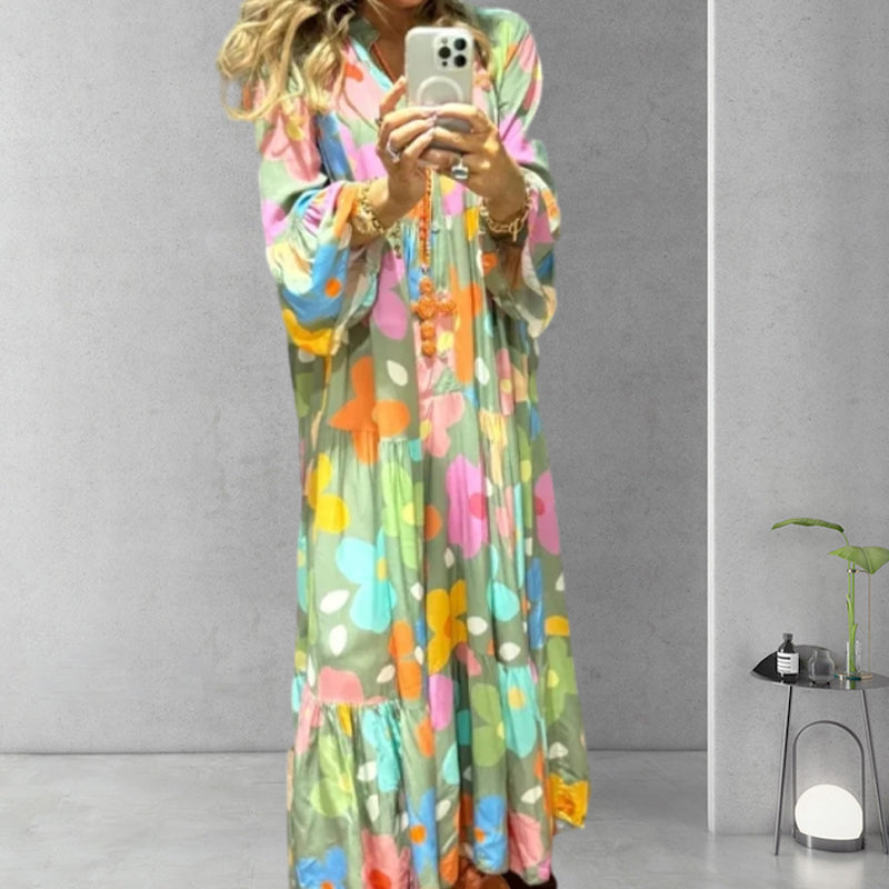 🌸Flower skirt-55% OFF🌸Retro Loose Long-Sleeved Pleated Long Dress