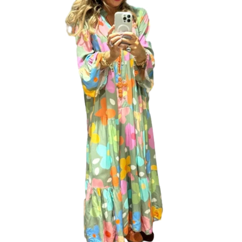 🌸Flower skirt-55% OFF🌸Retro Loose Long-Sleeved Pleated Long Dress