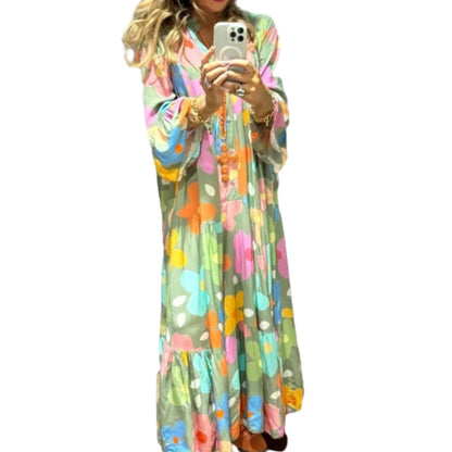 🌸Flower skirt-55% OFF🌸Retro Loose Long-Sleeved Pleated Long Dress