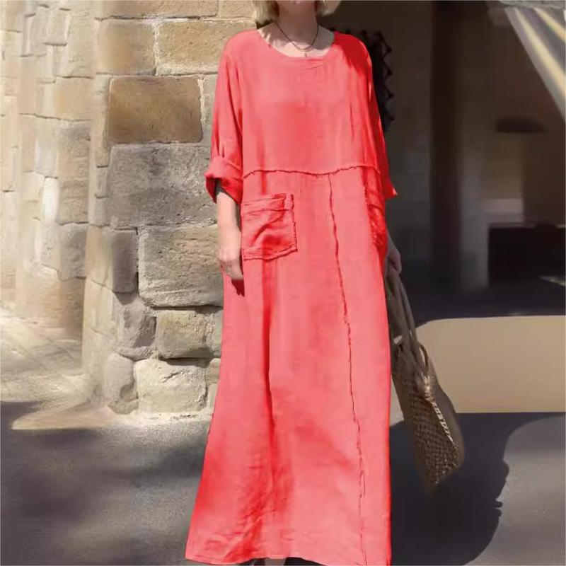 49% Off💥Casual Breathable Solid Color Round Neck Dress