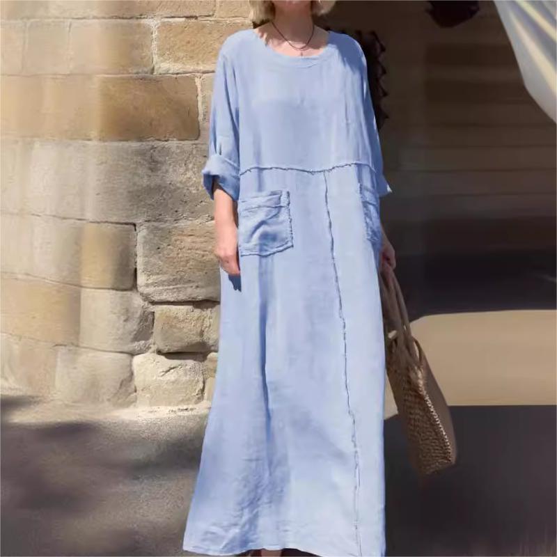 49% Off💥Casual Breathable Solid Color Round Neck Dress