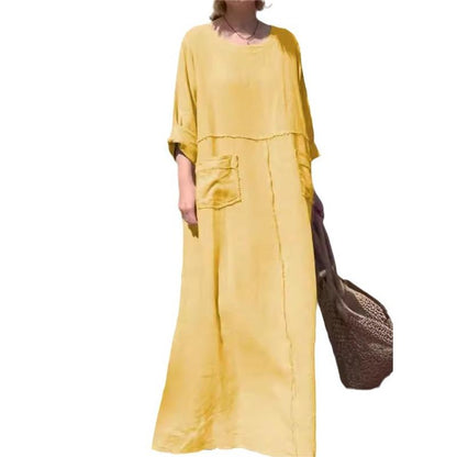 49% Off💥Casual Breathable Solid Color Round Neck Dress