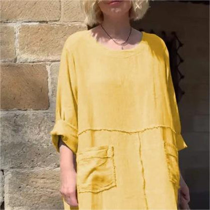 49% Off💥Casual Breathable Solid Color Round Neck Dress