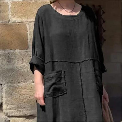 49% Off💥Casual Breathable Solid Color Round Neck Dress