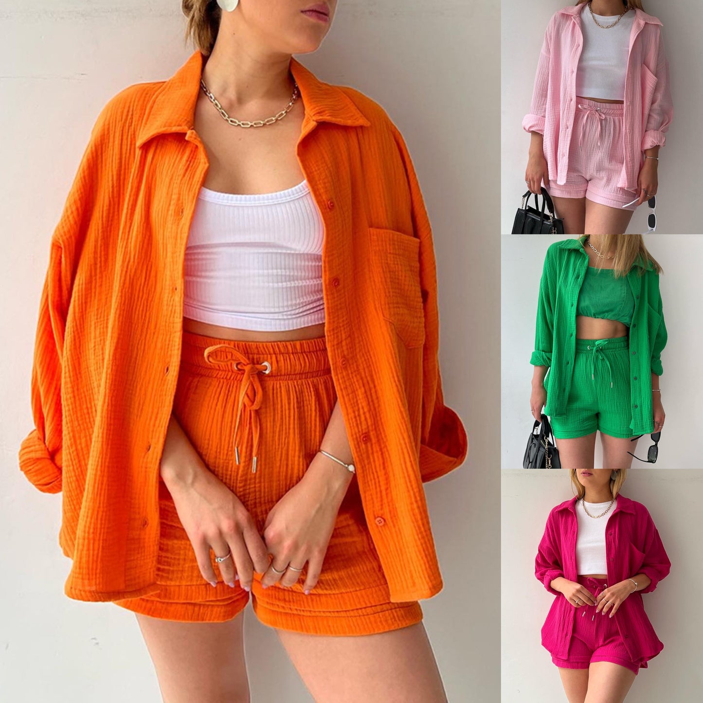 LONG SLEEVE SHIRT SHORT SET