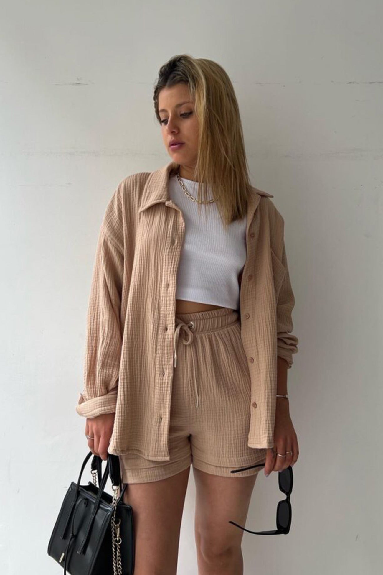 LONG SLEEVE SHIRT SHORT SET