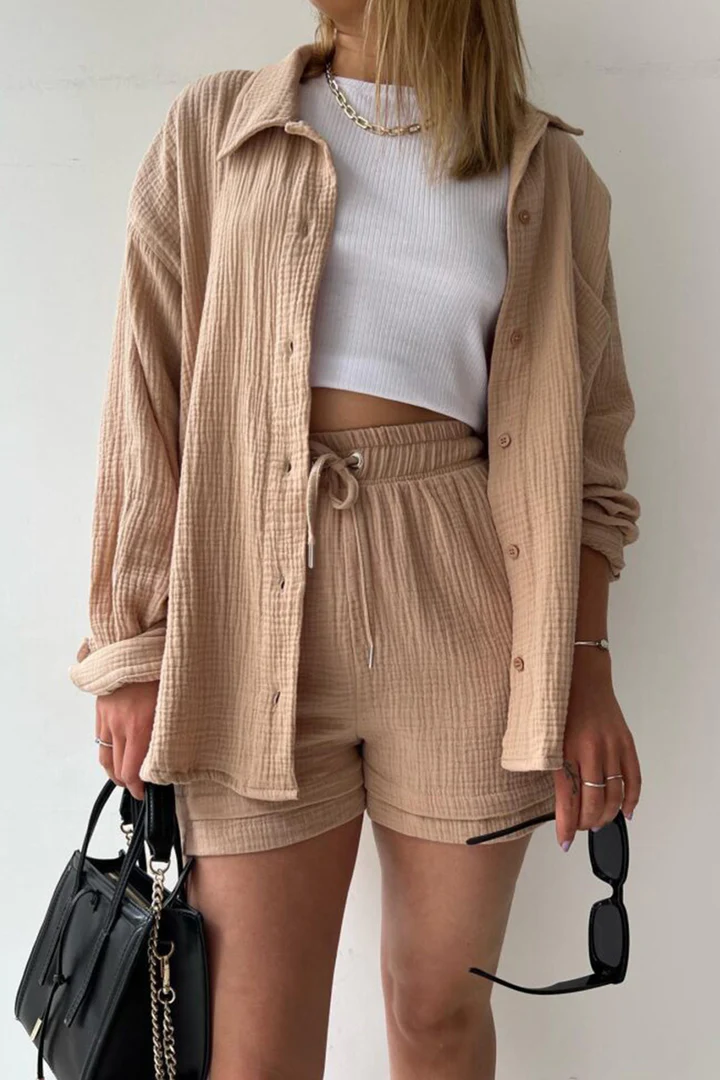 LONG SLEEVE SHIRT SHORT SET