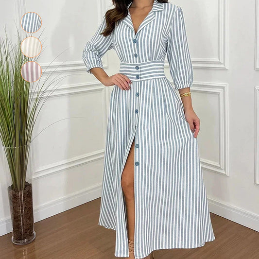 🌟Exclusive 50% OFF👗Fashion Striped Button-Down Long Shirt Dress