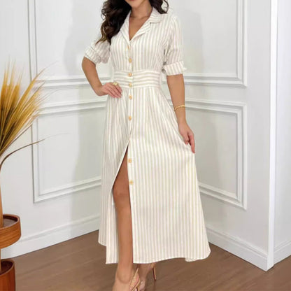 🌟Exclusive 50% OFF👗Fashion Striped Button-Down Long Shirt Dress