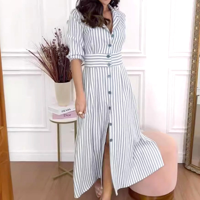 🌟Exclusive 50% OFF👗Fashion Striped Button-Down Long Shirt Dress