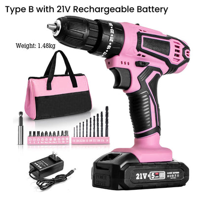 Pink Cordless Drill Driver Set with 25+1 Torque Settings