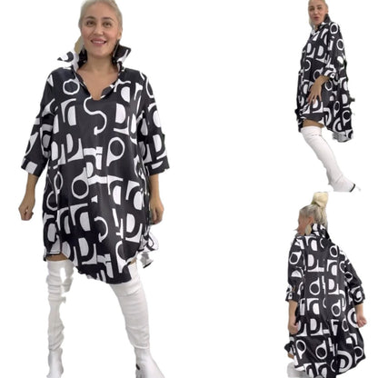 💥Limit Time 50% OFF 💕Fashion Printed V-Neck Lapel Collar Shirt Dress