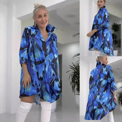 💥Limit Time 50% OFF 💕Fashion Printed V-Neck Lapel Collar Shirt Dress