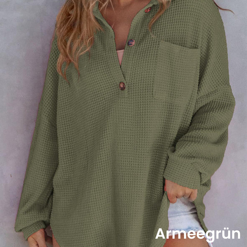 Women’s Loose Solid Color Waffle Knit Shirt