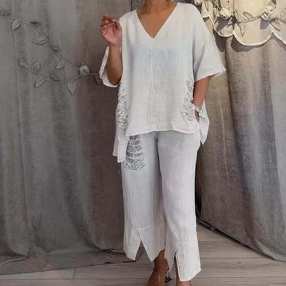 💥Limit Time 47% OFF 💕Women's Cotton Linen V-Neck 2-Piece Set