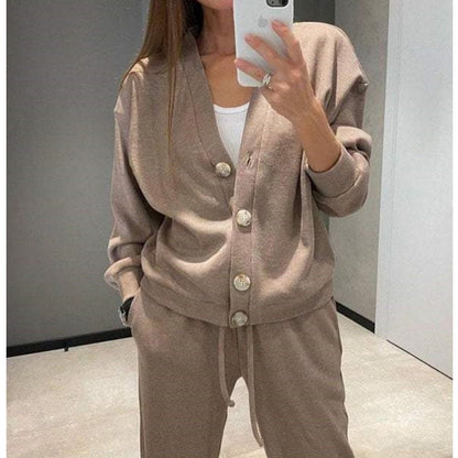 ✨Hot Sale 50% Off✨Women's Knitted Buttoned Jacket and Pants Two-piece Set