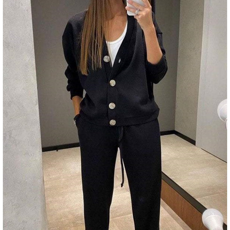 ✨Hot Sale 50% Off✨Women's Knitted Buttoned Jacket and Pants Two-piece Set