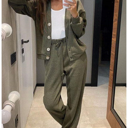 ✨Hot Sale 50% Off✨Women's Knitted Buttoned Jacket and Pants Two-piece Set