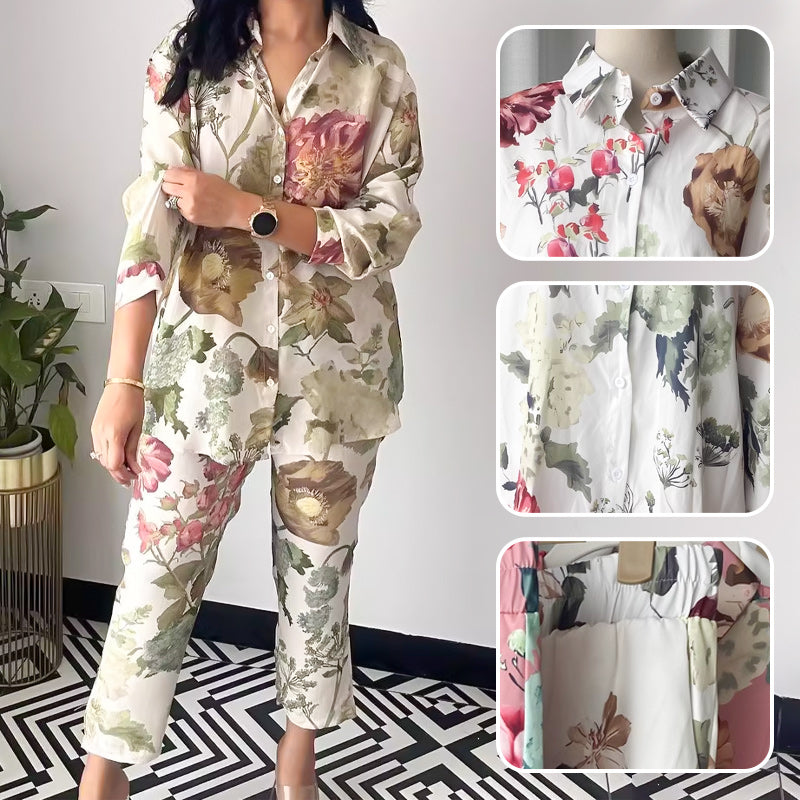 Casual Floral Print Two-Piece Set