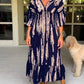 🔥Casual Print V-Neck Waist Wrap Long Dress