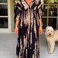 🔥Casual Print V-Neck Waist Wrap Long Dress