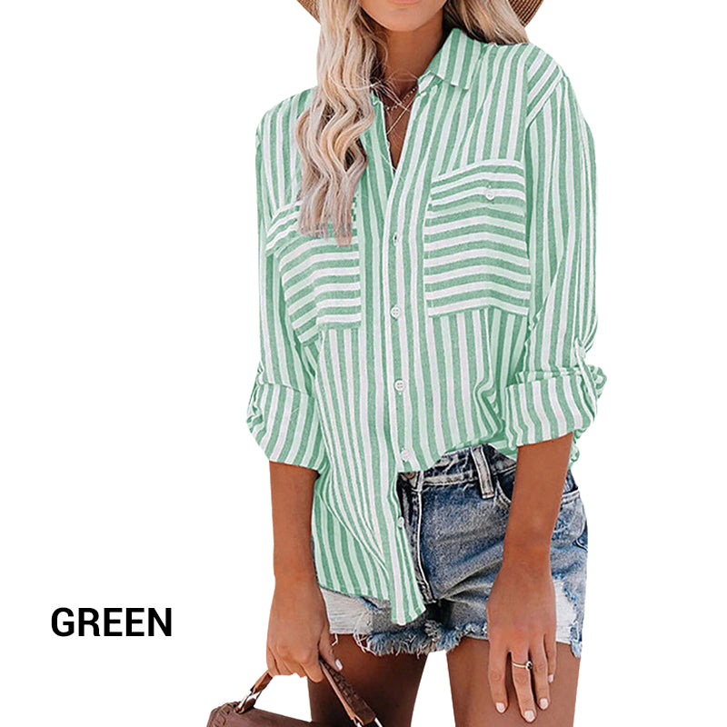 Women's Casual Striped Button-Up Shirt