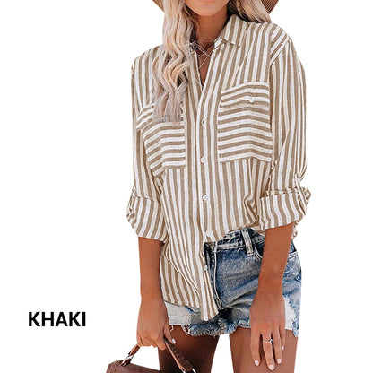 Women's Casual Striped Button-Up Shirt