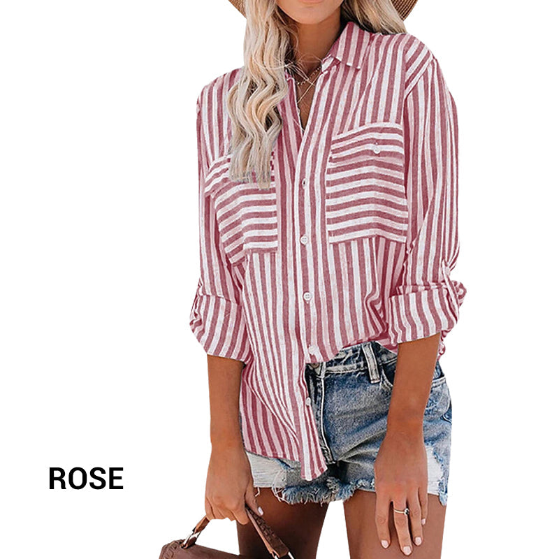 Women's Casual Striped Button-Up Shirt