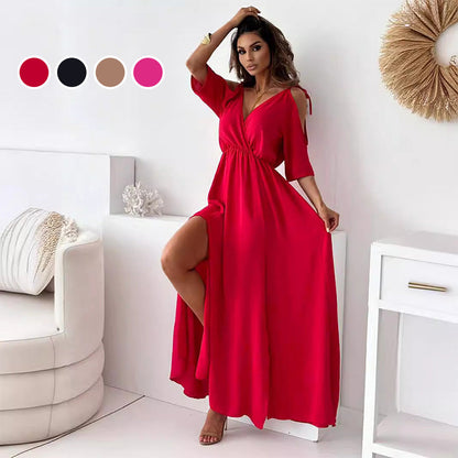 Women’s Elegant Sexy V Neck Side Slit Dress