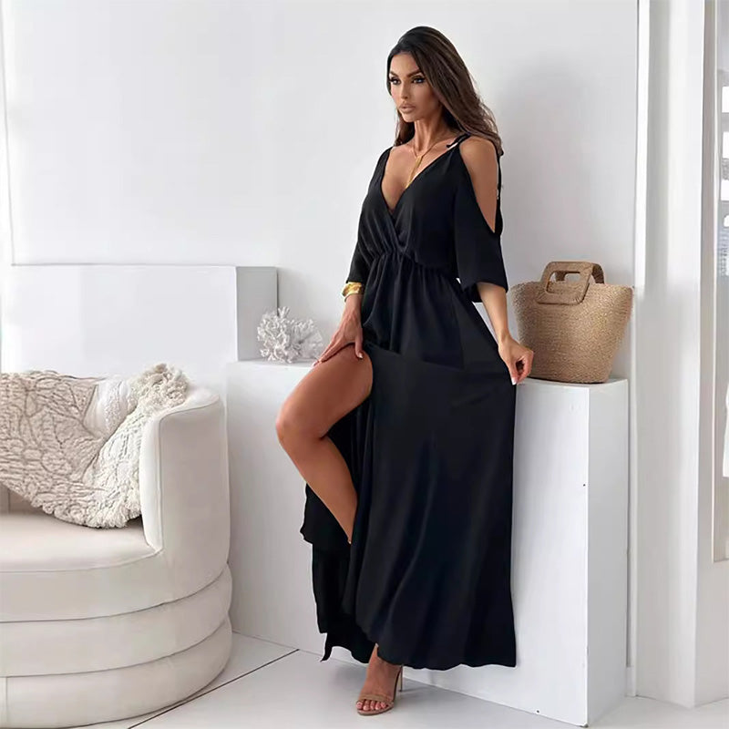 Women’s Elegant Sexy V Neck Side Slit Dress